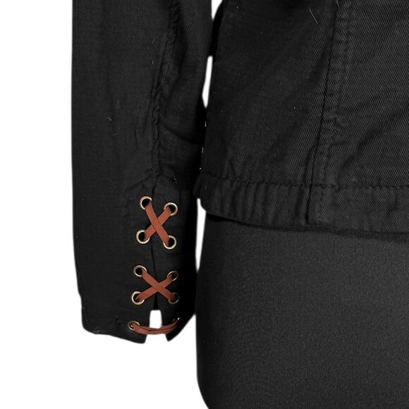 Free People Women's Blazer Black Double Breasted Gold Button Military Jacket M - Picture 9 of 9